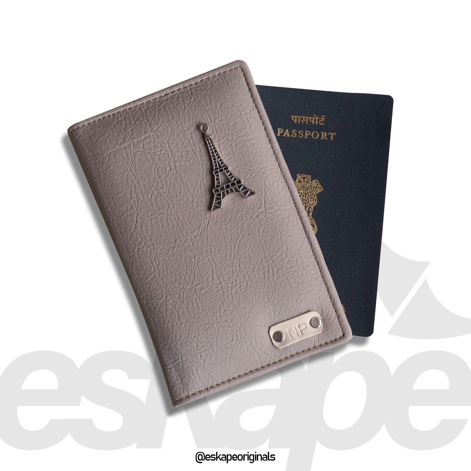 Beige Textured Vegan Leather Travel Wallet