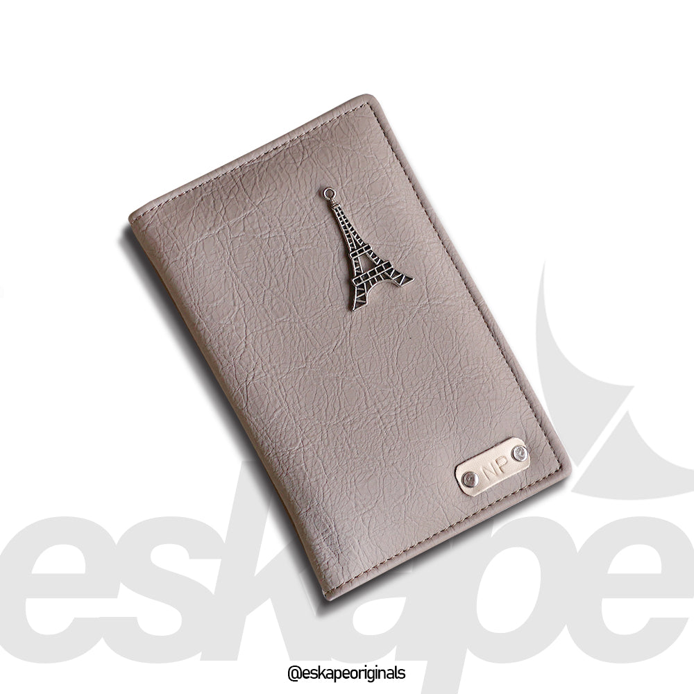 Beige Textured Vegan Leather Travel Wallet