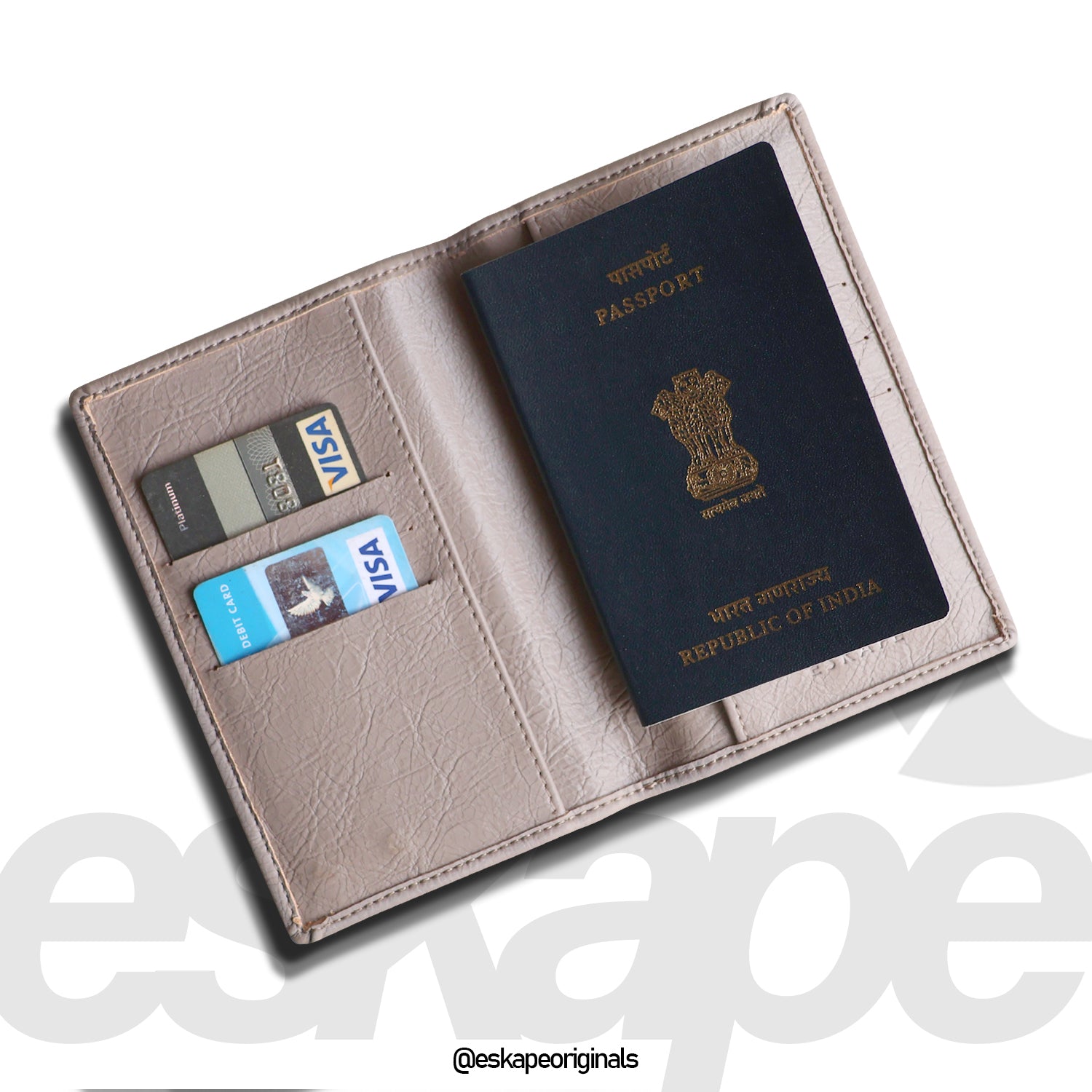 Beige Textured Vegan Leather Travel Wallet